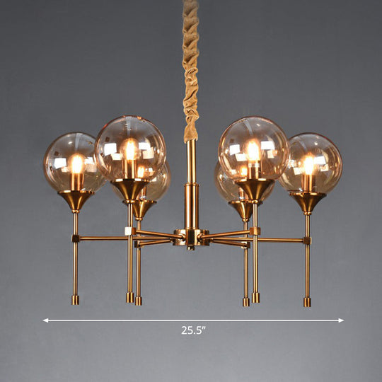 Modern Ball Up Chandelier: Elegant Glass Suspension Light Fixture For Dining Room In Brass 6 / Amber