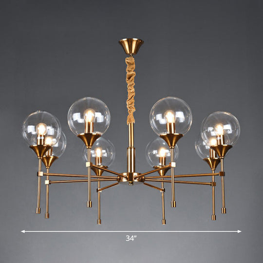 Ball Up Chandelier Glass Dining Room Light Fixture in Brass - Post-Modern Suspension