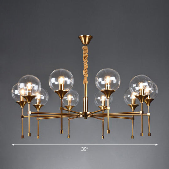 Ball Up Chandelier Glass Dining Room Light Fixture in Brass - Post-Modern Suspension