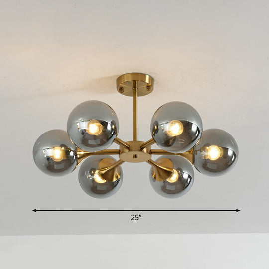 Postmodern Glass Sphere Chandelier with Brass Finish – Elegant Hanging Light Fixture for Bedrooms