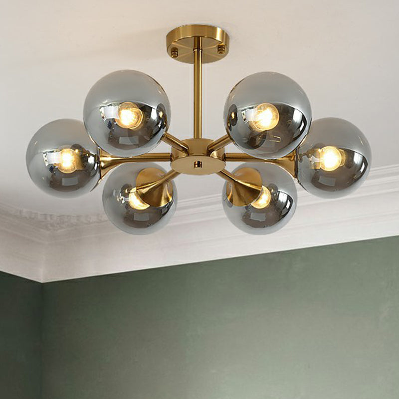 Postmodern Glass Sphere Chandelier with Brass Finish – Elegant Hanging Light Fixture for Bedrooms