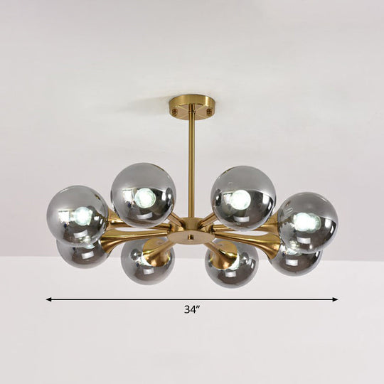 Postmodern Glass Sphere Chandelier With Brass Finish - Stylish Hanging Light For Bedrooms 8 / Smoke