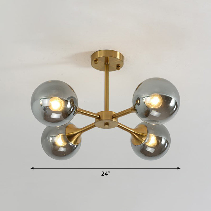 Postmodern Glass Sphere Chandelier With Brass Finish - Stylish Hanging Light For Bedrooms 4 / Smoke