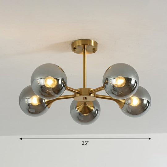 Postmodern Glass Sphere Chandelier with Brass Finish – Elegant Hanging Light Fixture for Bedrooms