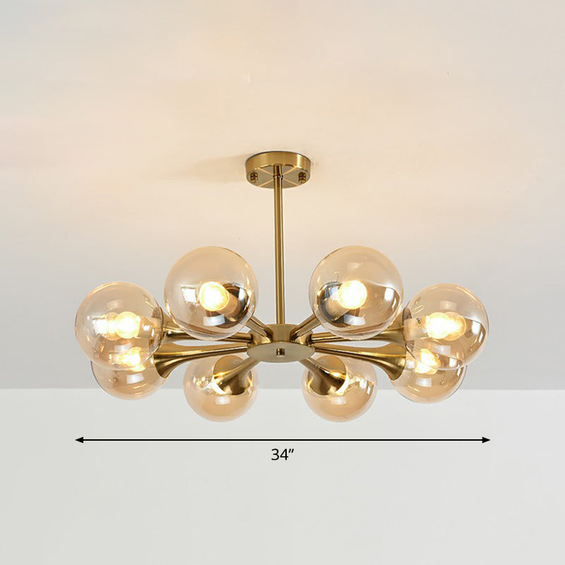 Postmodern Glass Sphere Chandelier with Brass Finish – Elegant Hanging Light Fixture for Bedrooms