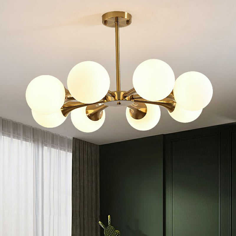 Postmodern Glass Sphere Chandelier With Brass Finish - Stylish Hanging Light For Bedrooms