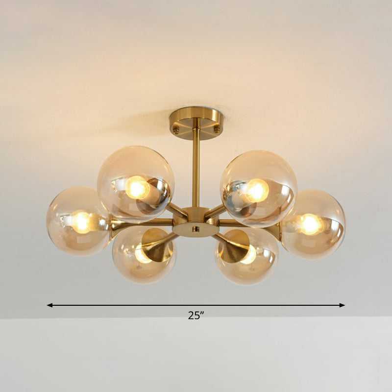 Postmodern Glass Sphere Chandelier with Brass Finish – Elegant Hanging Light Fixture for Bedrooms