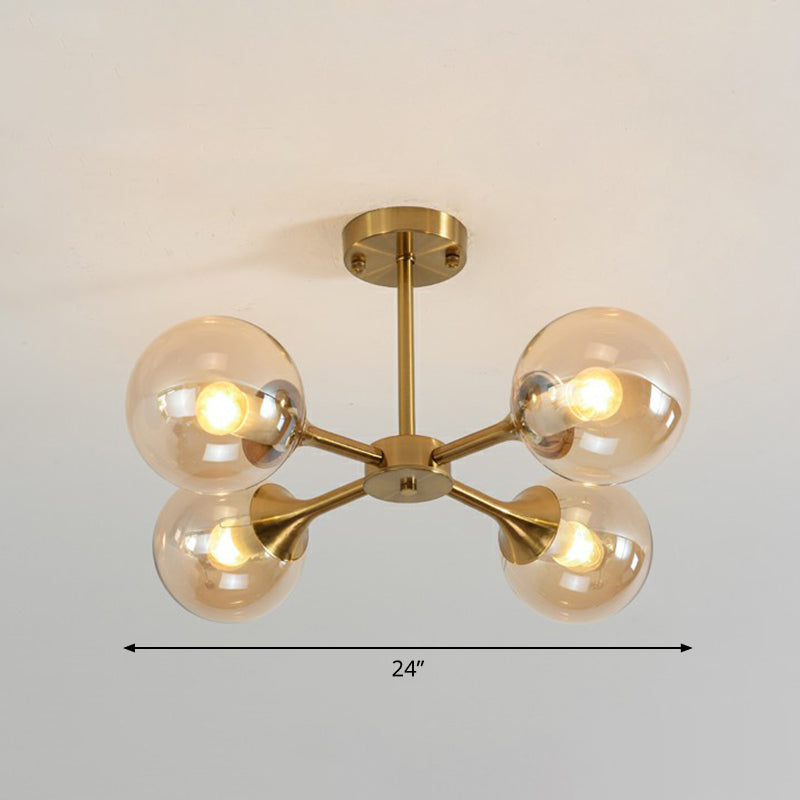 Postmodern Glass Sphere Chandelier With Brass Finish - Stylish Hanging Light For Bedrooms 4 / Amber