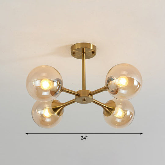 Postmodern Glass Sphere Chandelier With Brass Finish - Stylish Hanging Light For Bedrooms 4 / Amber