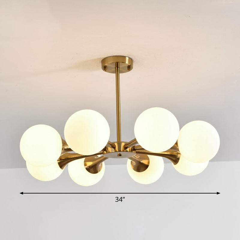 Postmodern Glass Sphere Chandelier With Brass Finish - Stylish Hanging Light For Bedrooms 8 / White