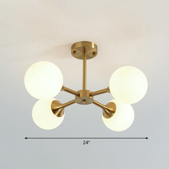 Postmodern Glass Sphere Chandelier with Brass Finish – Elegant Hanging Light Fixture for Bedrooms