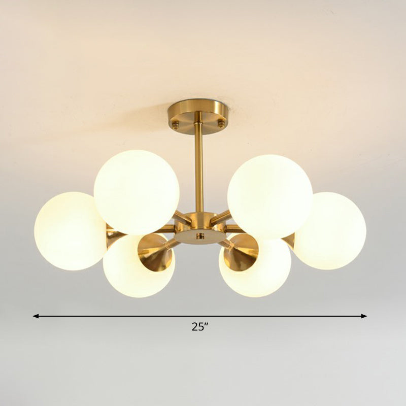 Postmodern Glass Sphere Chandelier With Brass Finish - Stylish Hanging Light For Bedrooms 6 / White