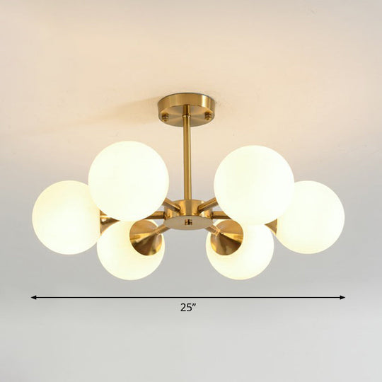 Postmodern Glass Sphere Chandelier With Brass Finish - Stylish Hanging Light For Bedrooms 6 / White