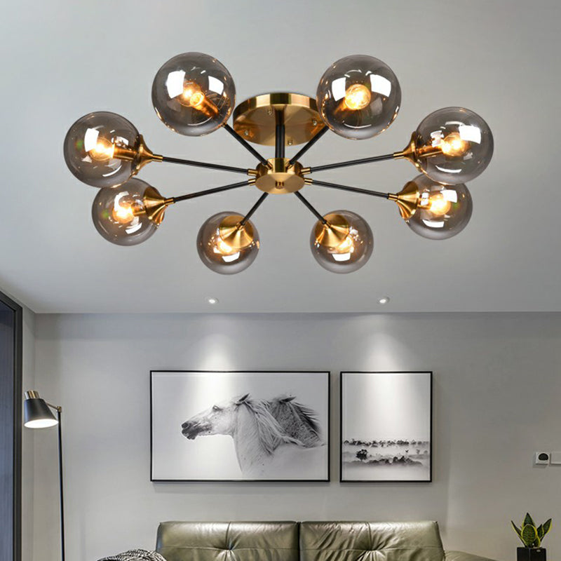 Radial Flush Mount Black And Brass Ceiling Light With Glass Ball Shade