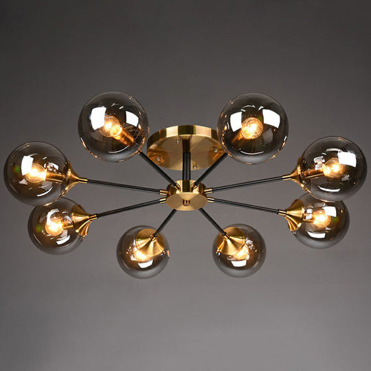 Radial Flush Mount Black And Brass Ceiling Light With Glass Ball Shade 8 / Smoke Gray