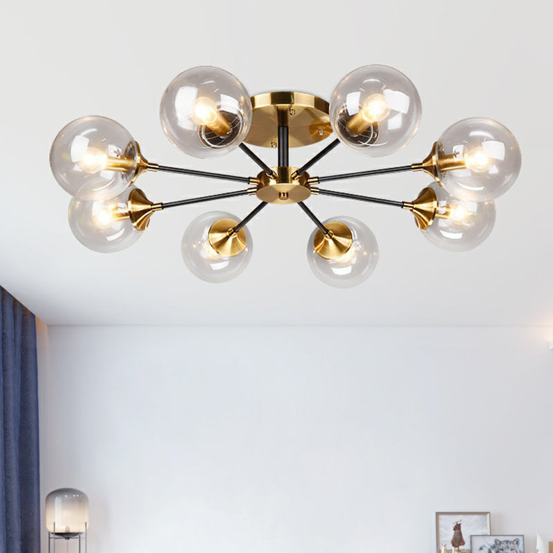 Radial Flush Mount Black And Brass Ceiling Light With Glass Ball Shade