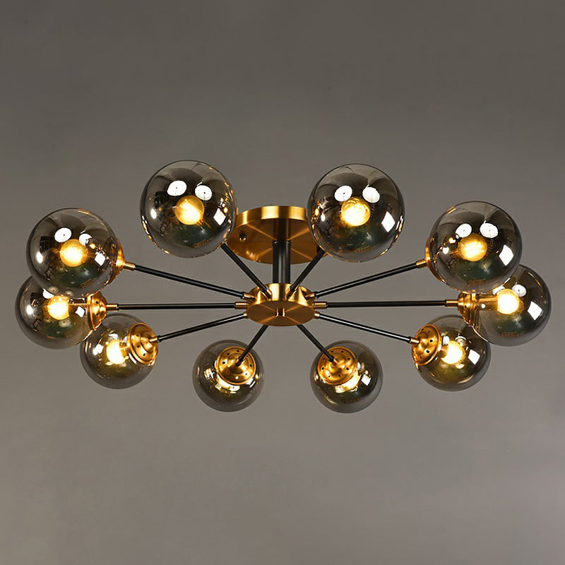 Radial Flush Mount Black And Brass Ceiling Light With Glass Ball Shade 10 / Smoke Gray