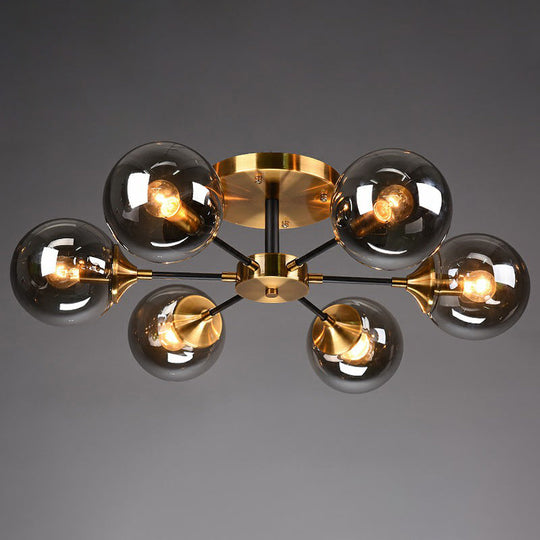 Radial Flush Mount Black And Brass Ceiling Light With Glass Ball Shade 6 / Smoke Gray