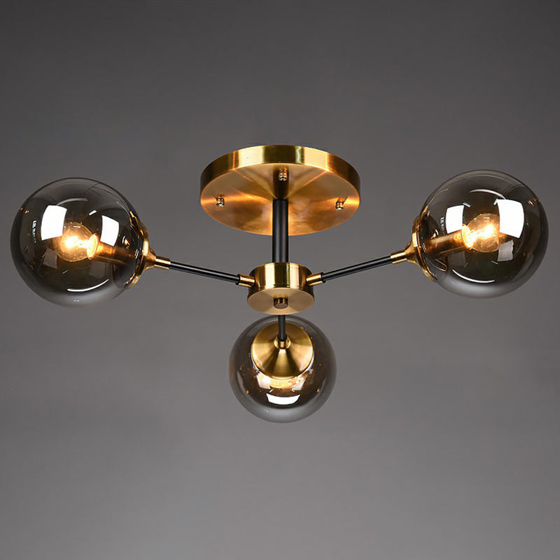 Radial Flush Mount Black And Brass Ceiling Light With Glass Ball Shade 3 / Smoke Gray