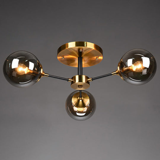 Radial Flush Mount Black And Brass Ceiling Light With Glass Ball Shade 3 / Smoke Gray