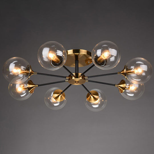 Radial Flush Mount Black And Brass Ceiling Light With Glass Ball Shade 8 / Clear