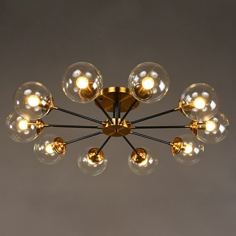 Radial Flush Mount Black And Brass Ceiling Light With Glass Ball Shade 10 / Clear