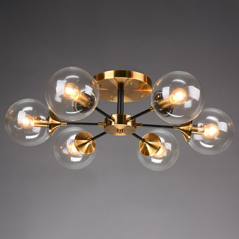 Radial Flush Mount Black And Brass Ceiling Light With Glass Ball Shade 6 / Clear