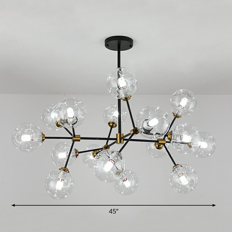 Nordic Style Black Glass Chandelier With Tree Branch Design For Living Room 16 / Clear