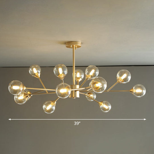 Contemporary Gold Branch Chandelier With Clear Glass Balls For Bedroom Lighting 15 /