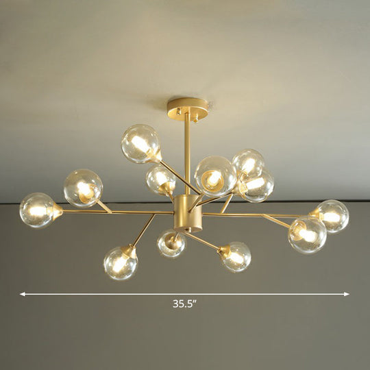 Contemporary Gold Branch Chandelier With Clear Glass Balls For Bedroom Lighting 12 /
