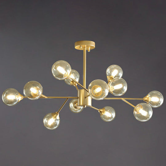 Contemporary Gold Branch Chandelier With Clear Glass Balls For Bedroom Lighting