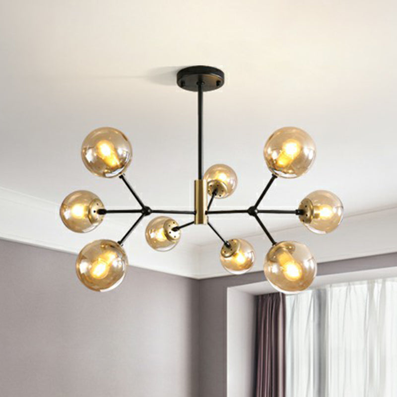 Modern Hanging Glass Bedroom Chandelier: Postmodern Molecule Light Ball In Black & Brass