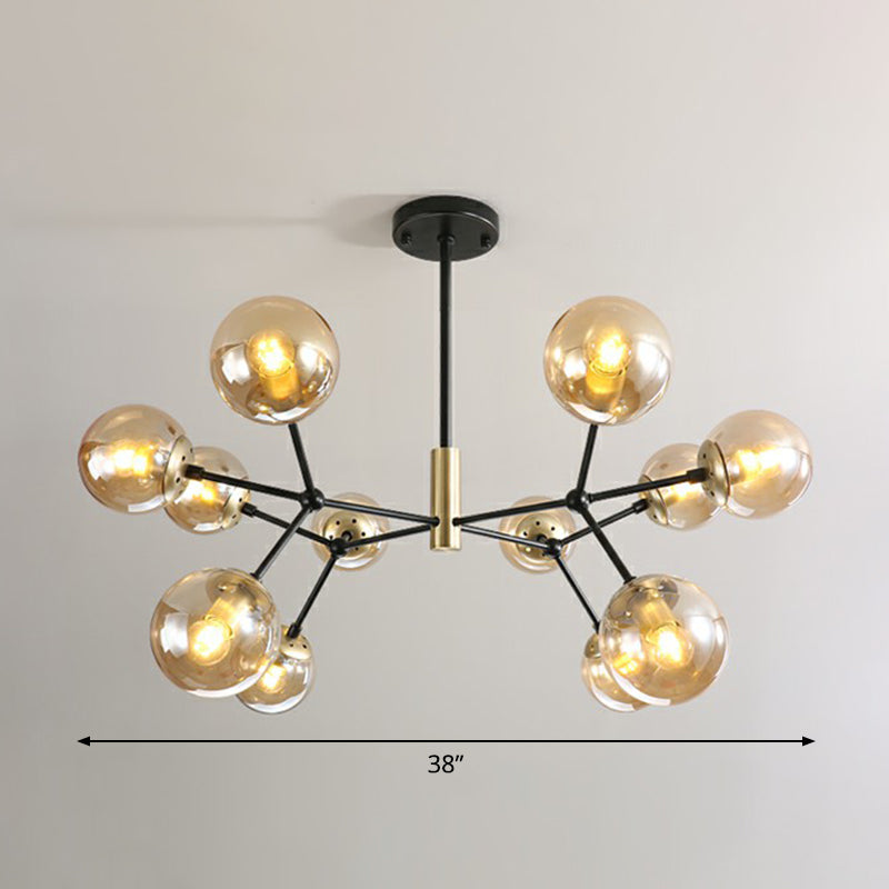 Modern Hanging Glass Bedroom Chandelier: Postmodern Molecule Light Ball In Black & Brass 12 / Amber