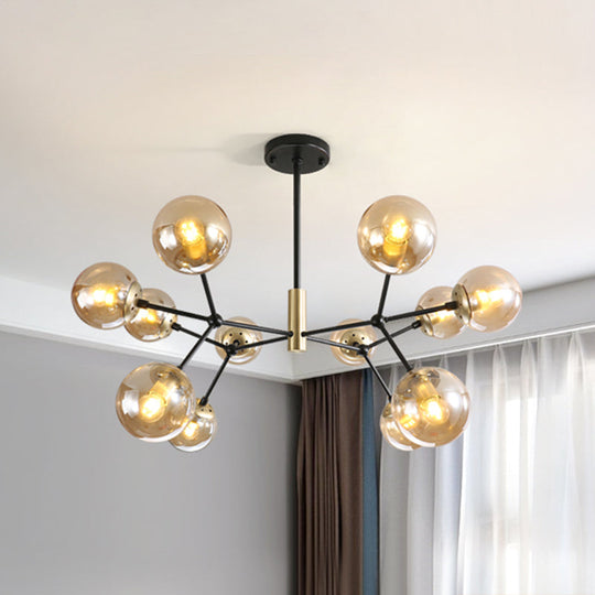 Modern Hanging Glass Bedroom Chandelier: Postmodern Molecule Light Ball In Black & Brass