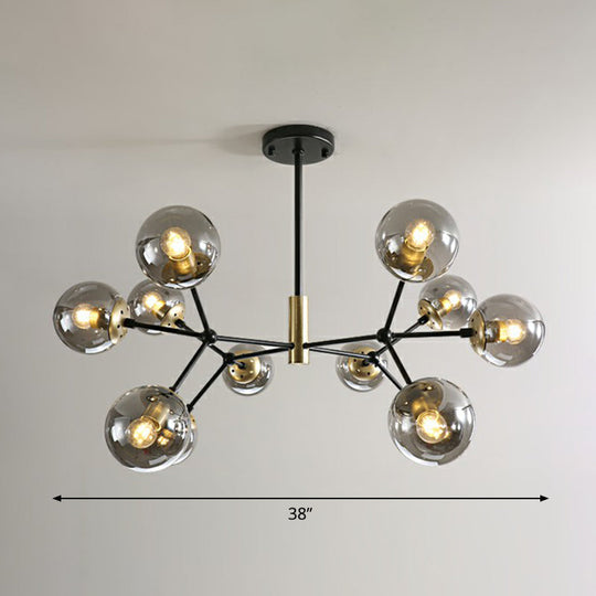 Modern Hanging Glass Bedroom Chandelier: Postmodern Molecule Light Ball In Black & Brass 12 / Smoke