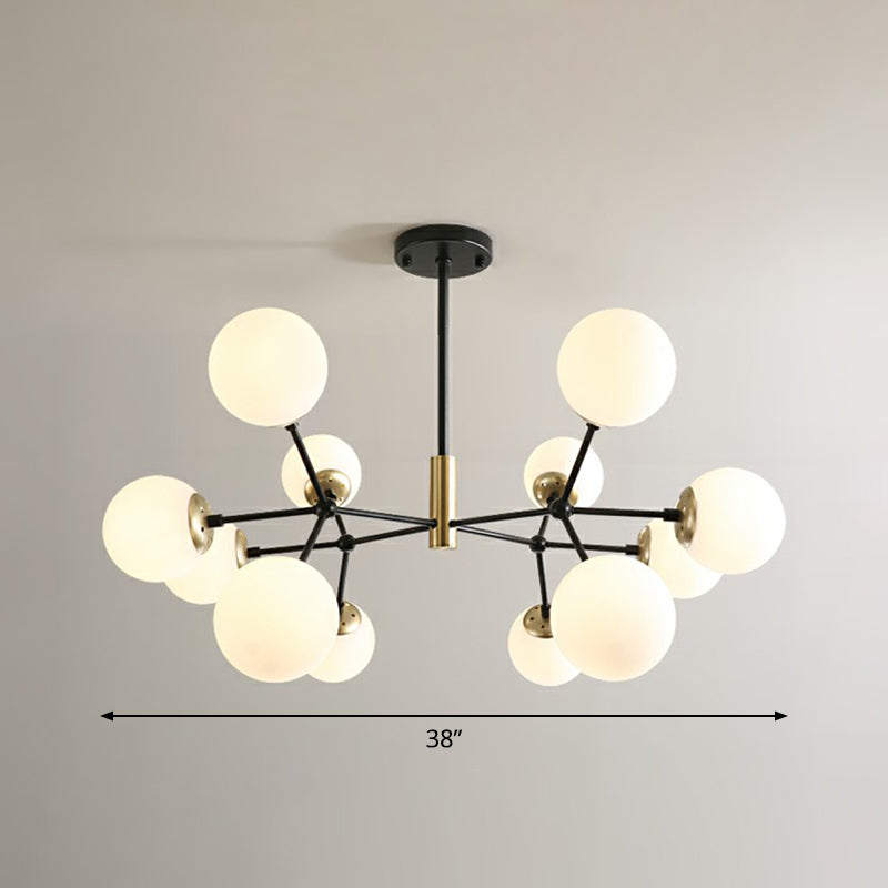 Modern Hanging Glass Bedroom Chandelier: Postmodern Molecule Light Ball In Black & Brass 12 / White