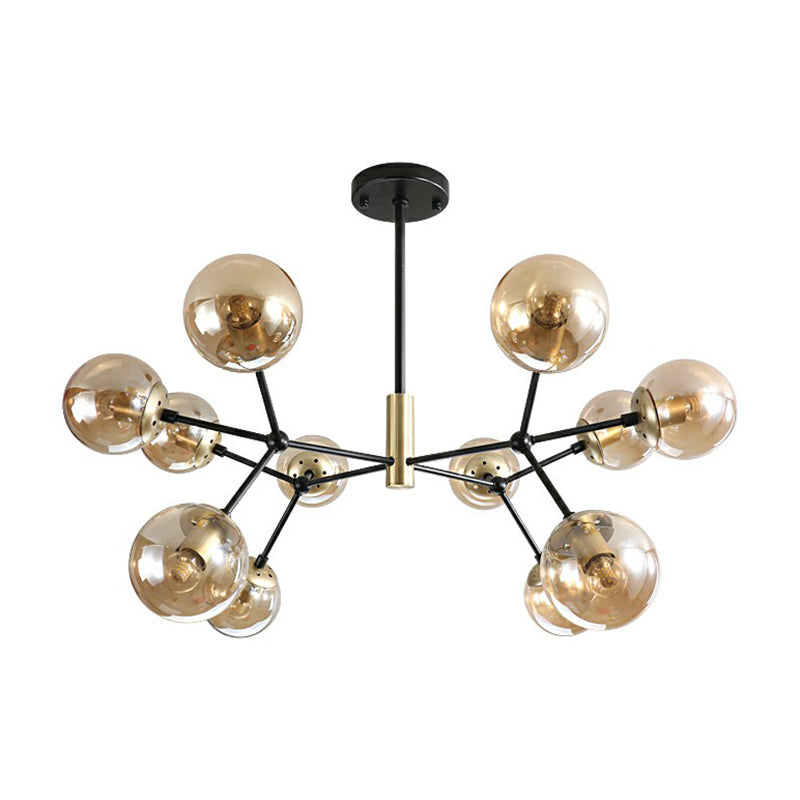 Modern Hanging Glass Bedroom Chandelier: Postmodern Molecule Light Ball In Black & Brass