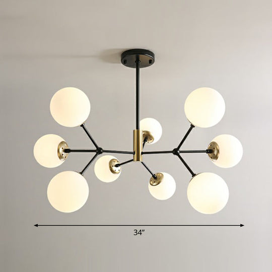 Modern Hanging Glass Bedroom Chandelier: Postmodern Molecule Light Ball In Black & Brass 9 / White