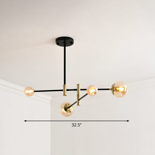 Sleek Glass Bedroom Chandelier With Rotatable Rod Arm Simplicity Collection 4 / Amber