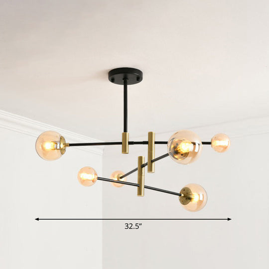 Sleek Glass Bedroom Chandelier With Rotatable Rod Arm Simplicity Collection 6 / Amber