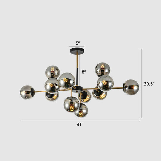 Nordic Glass Ceiling Chandelier - Black-Brass Spherical Light For Dining Room 12 / Smoke Gray