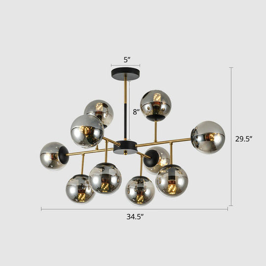 Nordic Glass Ceiling Chandelier - Black-Brass Spherical Light For Dining Room 10 / Smoke Gray