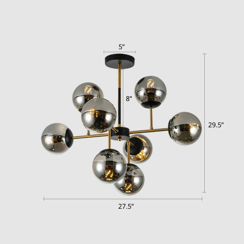 Nordic Glass Ceiling Chandelier - Black-Brass Spherical Light For Dining Room 8 / Smoke Gray