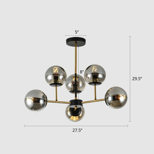 Nordic Glass Ceiling Chandelier - Black-Brass Spherical Light For Dining Room 6 / Smoke Gray