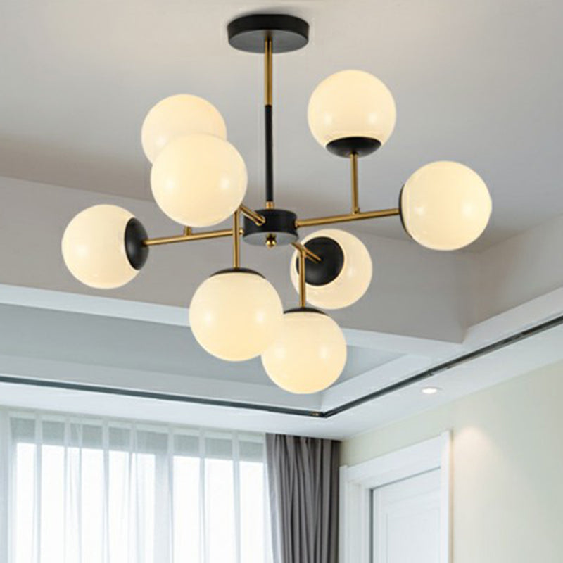 Nordic Glass Ceiling Chandelier - Black-Brass Spherical Light For Dining Room