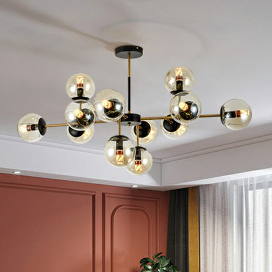 Nordic Glass Ceiling Chandelier - Black-Brass Spherical Light For Dining Room