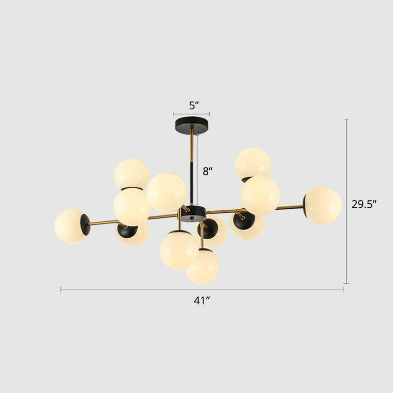 Nordic Glass Ceiling Chandelier - Black-Brass Spherical Light For Dining Room 12 / White