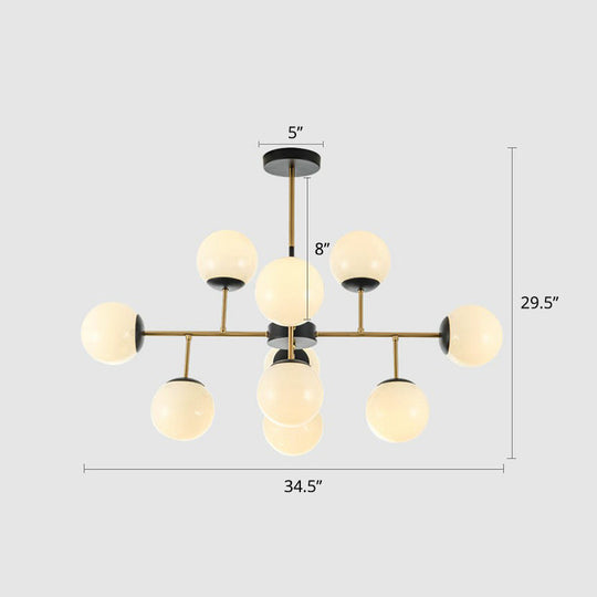 Nordic Glass Ceiling Chandelier - Black-Brass Spherical Light For Dining Room 10 / White