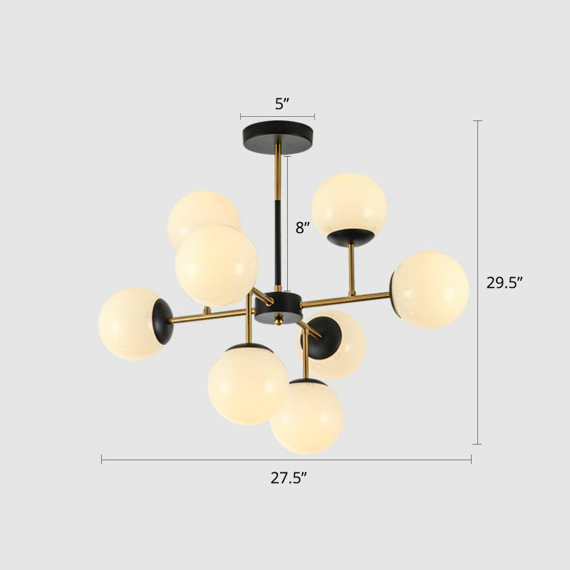 Sleek Black-Brass Spherical Chandelier – Nordic Glass Ceiling Suspension Lamp for Dining Room
