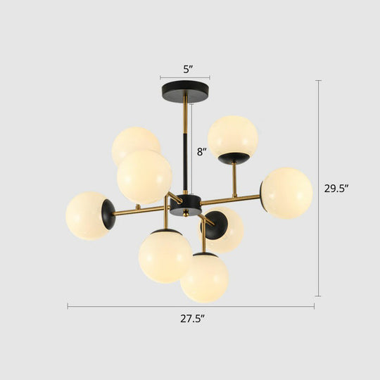 Nordic Glass Ceiling Chandelier - Black-Brass Spherical Light For Dining Room 8 / White